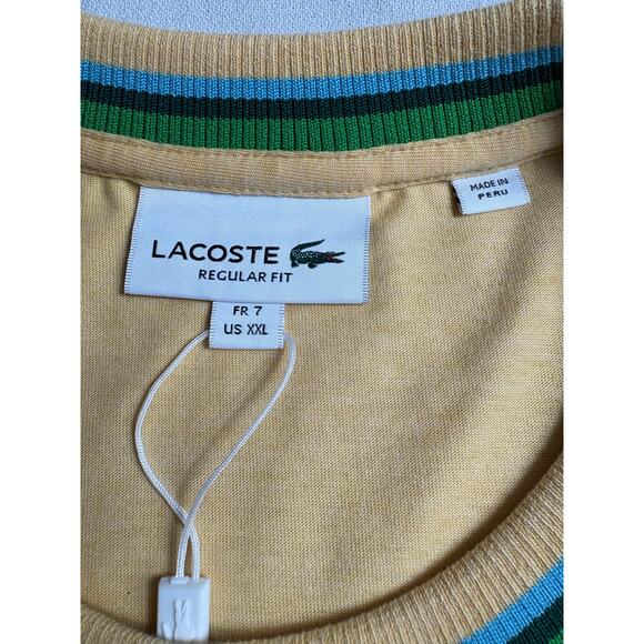 Lacoste Men's Crew Neck Striped Cotton T-Shirt Yellow Size XXL NWT Regular Fit - Picture 4 of 8